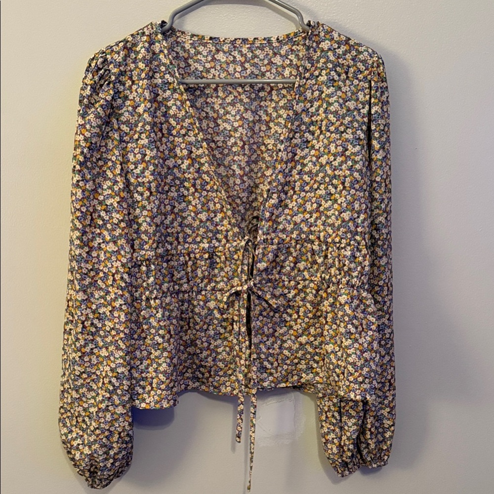 SHEIN Multicolor Floral Tie-Front Blouse